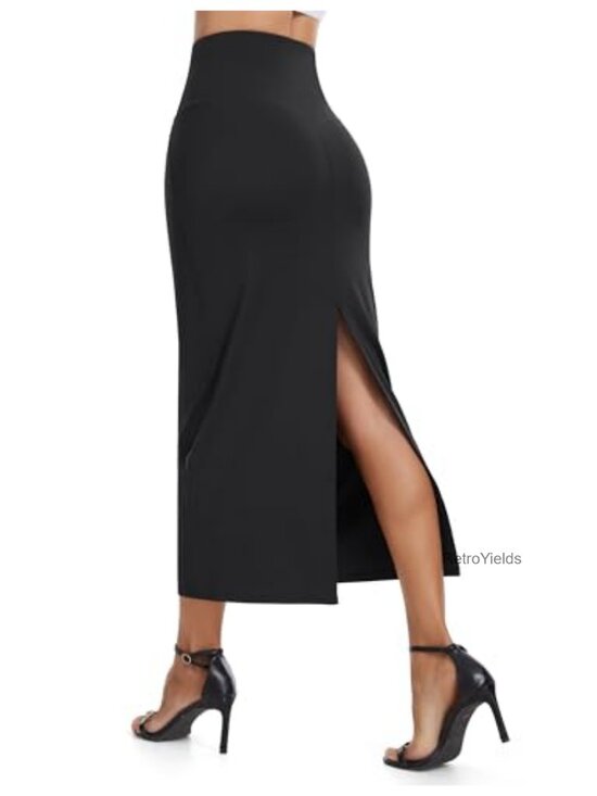 Dresses & Skirts - High Waist Maxi Pencil Skirt Bodycon Back Slit Ultra Stretchy Soft Tummy